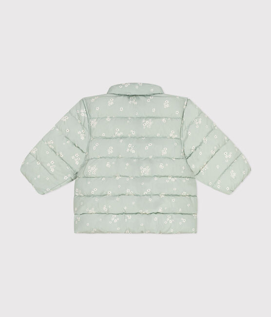 Babies' printed  puffer jacket with a retractable hood HERBIER green/MULTICO white