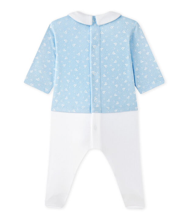 Baby boys' dual-fabric chemisette-all-in-one blue/white