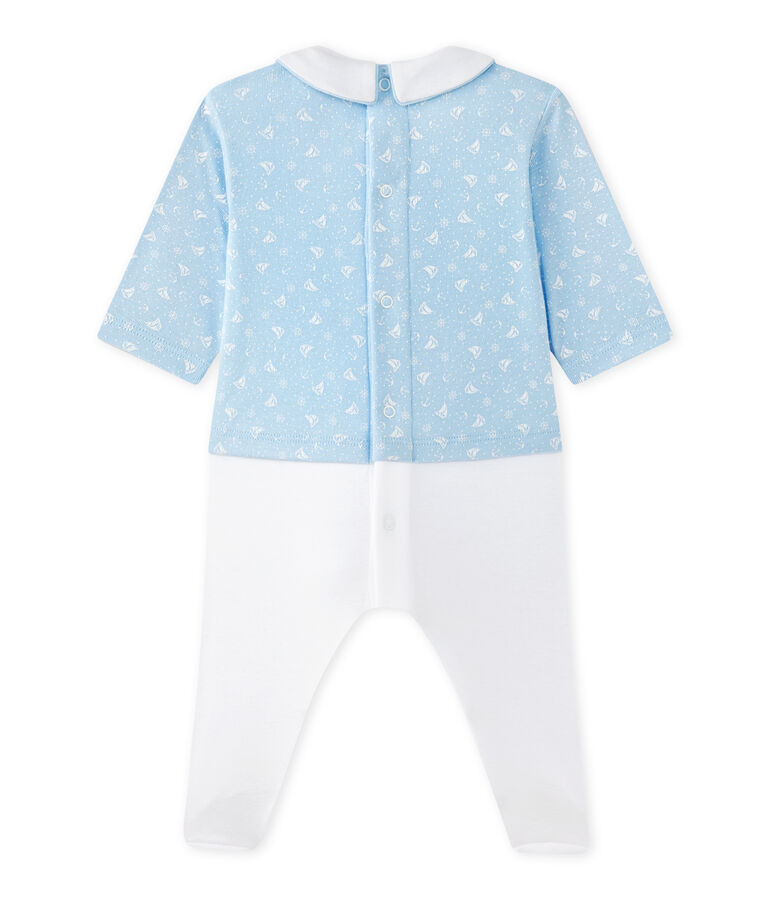 Baby boys' dual-fabric chemisette-all-in-one blue/white