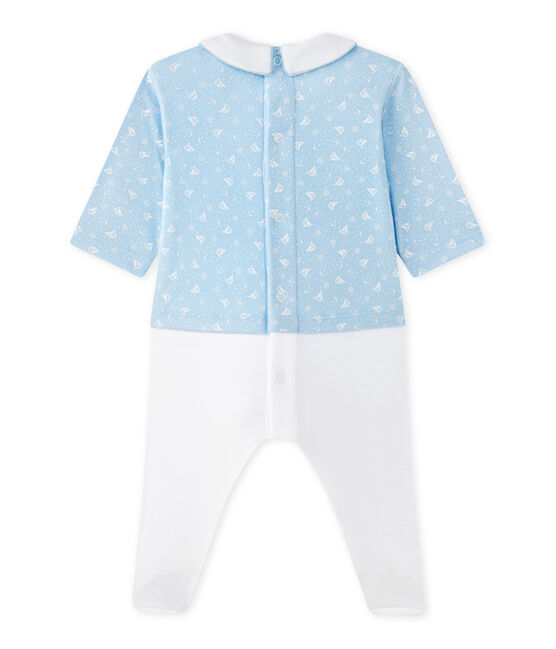 Baby boys' dual-fabric chemisette-all-in-one TOUDOU blue/ECUME white