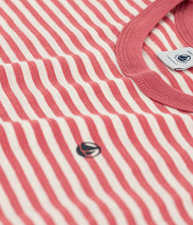 Boys' Striped Cotton T-Shirt pink/ecru