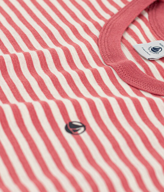 Boys' Striped Cotton T-Shirt PAPI pink/AVALANCHE beige
