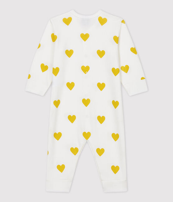 Babies' Footless Yellow Heart Patterned Organic Cotton Sleepsuit MARSHMALLOW white/MULTICO white