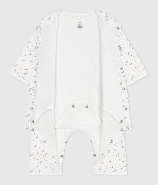 Babies' footless floral-print cotton bodyjama MARSHMALLOW white/MULTICO white