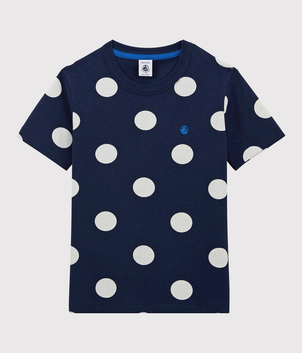 Boys' Short-Sleeved Cotton T-Shirt blue/white