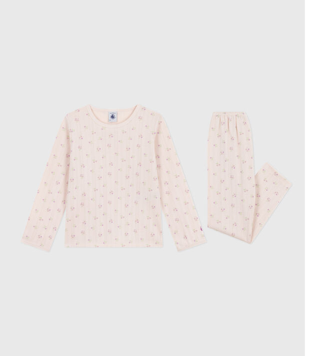 Pyjama femme en coton ajour&eacute; beige/pink/multicolor