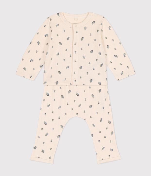 Babies' two-piece set in tube knit fabric Ecru/multicolor