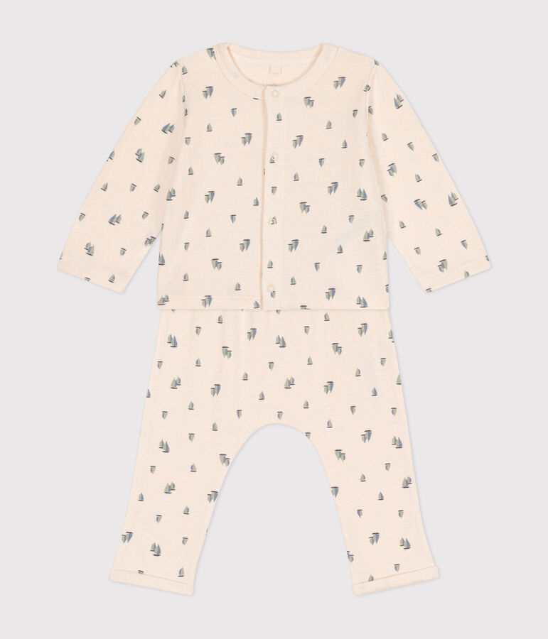 Babies' two-piece set in tube knit fabric Ecru/multicolor