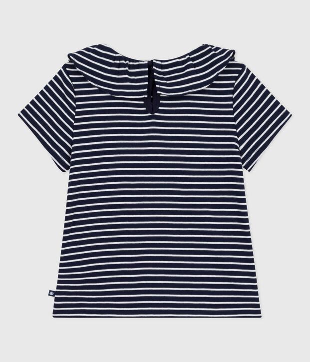 Children's stripy short-sleeved T-shirt blue/white