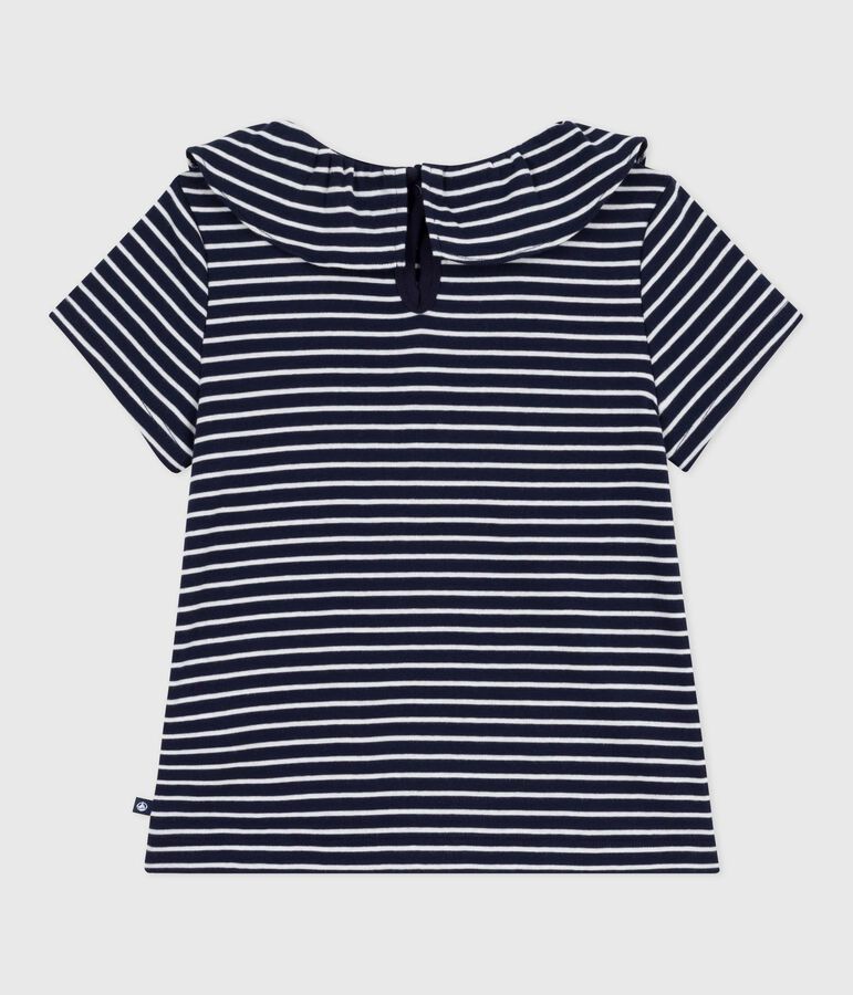 Children's stripy short-sleeved T-shirt blue/white