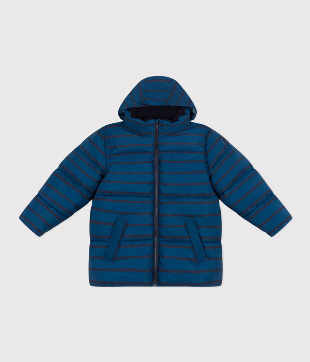 Boys' puffer jacket with fold-out hood blue/blue