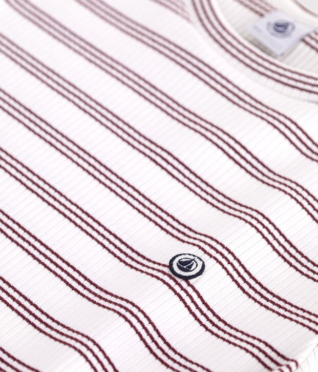 Women's short-sleeved stripy cotton T-shirt white/red