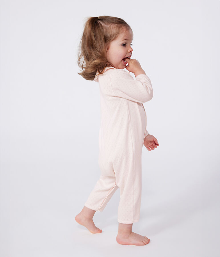 Babies' footless cotton pyjamas with a Peter Pan collar pink