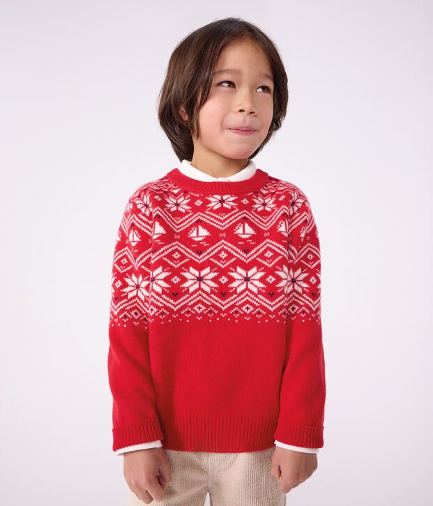 Children's wool and cotton jacquard jumper red/multicolor