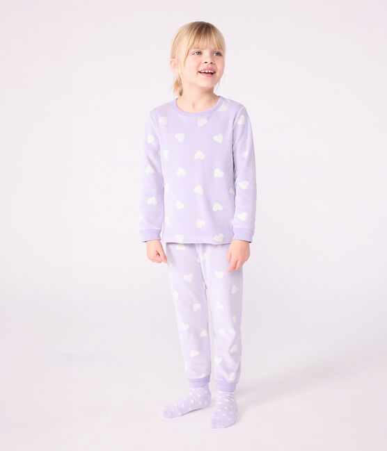 Children's heart-print velour pyjamas SQUAW white/MARSHMALLOW