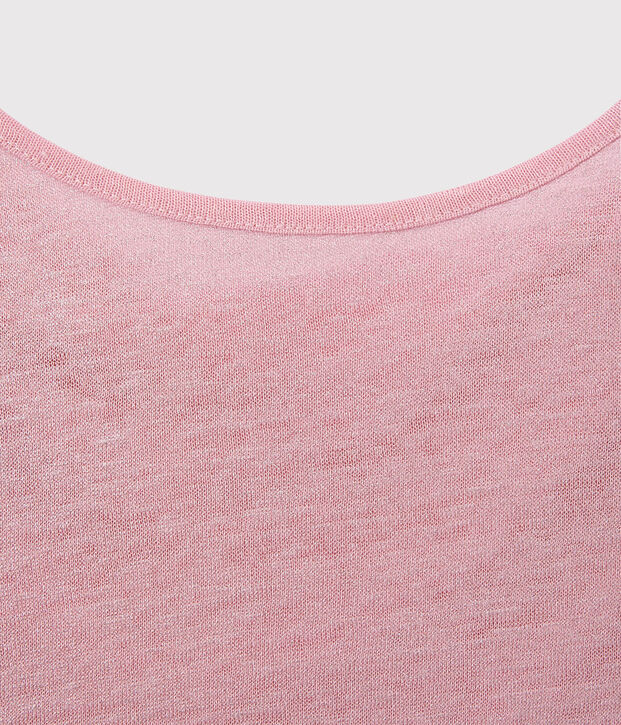 Women's iridescent linen tee with cowl neck at the back pink/grey