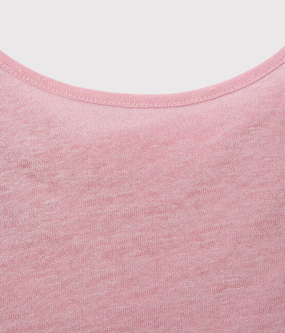 Women's iridescent linen tee with cowl neck at the back BABYLONE pink/ARGENT grey
