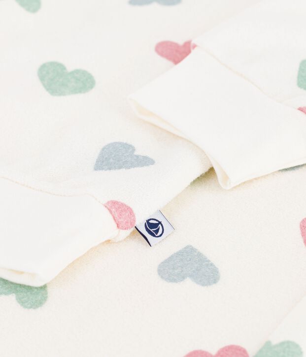 Women's cotton terry pyjamas printed with hearts Ecru/multicolor