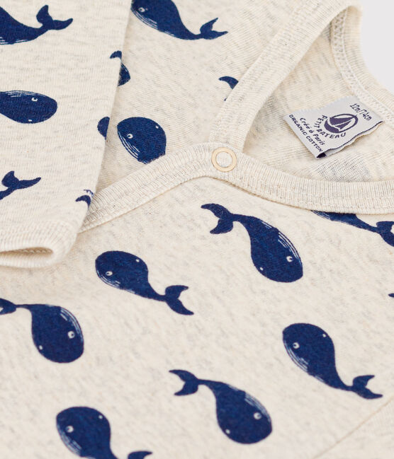 Navy Whale Patterned Footless Cotton Pyjamas MONTELIMAR beige/MEDIEVAL blue