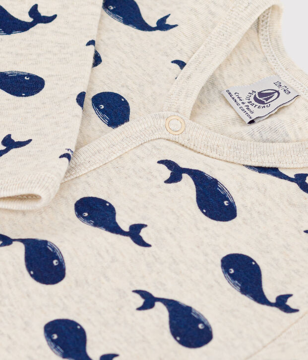 Navy Whale Patterned Footless Cotton Pyjamas beige/blue