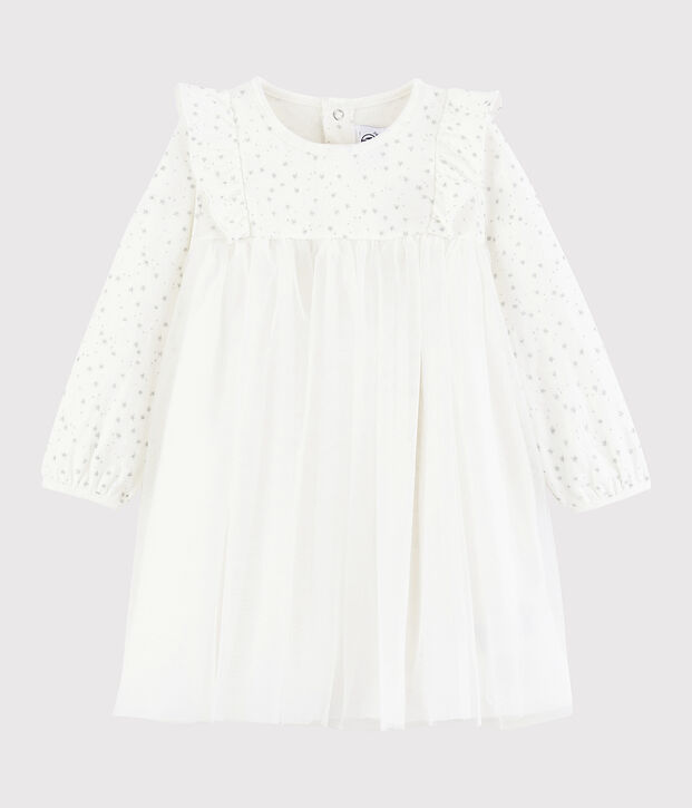 Baby girl's long-sleeved dress white/grey
