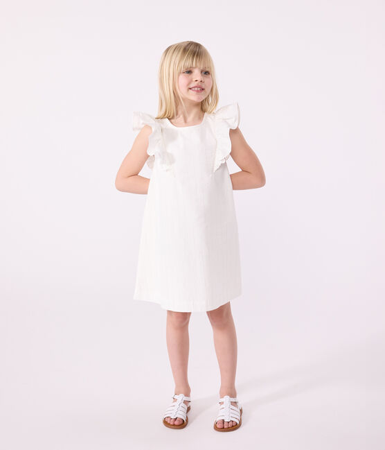 Children's short-sleeved cotton dress MARSHMALLOW white/ARGENT grey