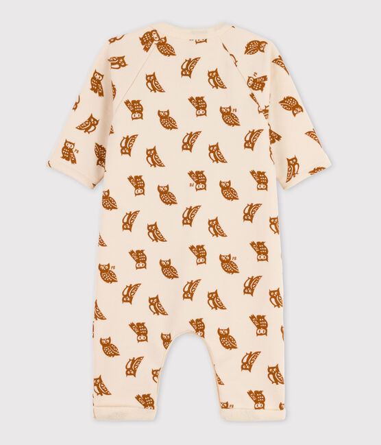 Babies' Owl Themed Cotton Jumpsuit AVALANCHE white/ECUREUIL