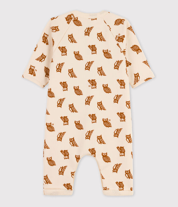 Babies' Owl Themed Cotton Jumpsuit Ecru/brown