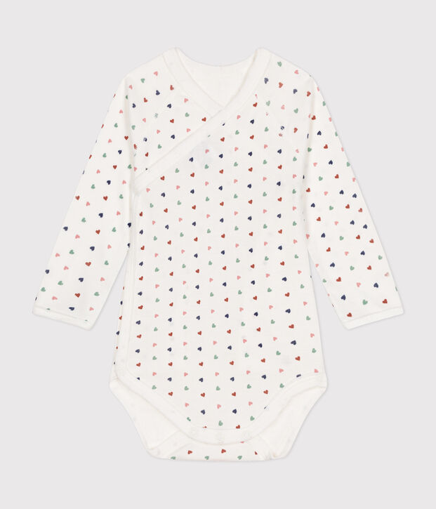 Babies' Long-Sleeved Cotton Wrapover Bodysuit. white/multicolor