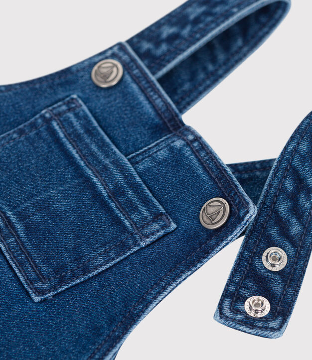 Babies' long-leg elastane denim dungarees blue