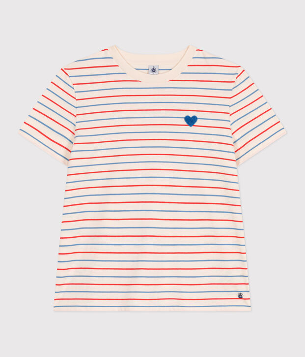 Women's Straight striped cotton T-Shirt Ecru/multicolor