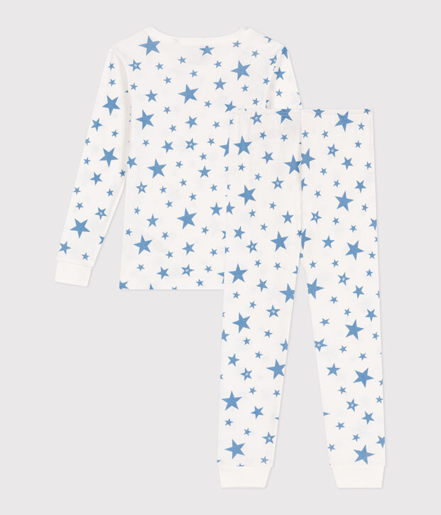 Very fitted children's pajamas in printed cotton white/blue