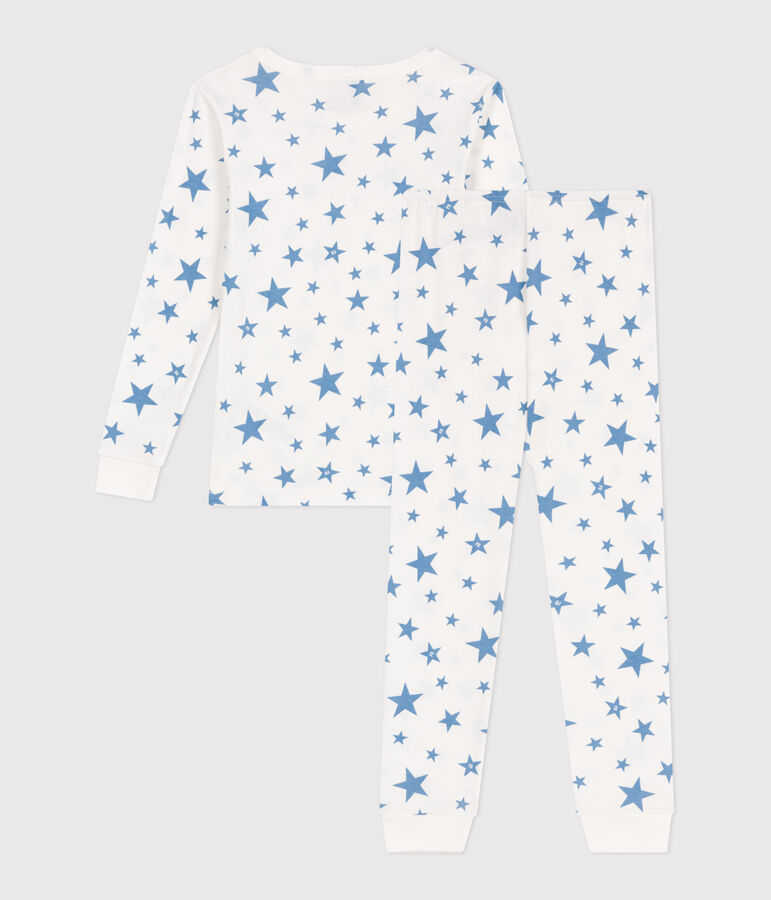 Very fitted children's pajamas in printed cotton white/blue
