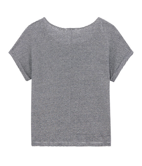 Women's flowing linen tee with milleraies stripes SMOKING blue/LAIT white