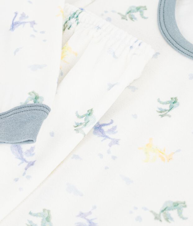 Children's printed velour pyjamas white/blue/multicolor