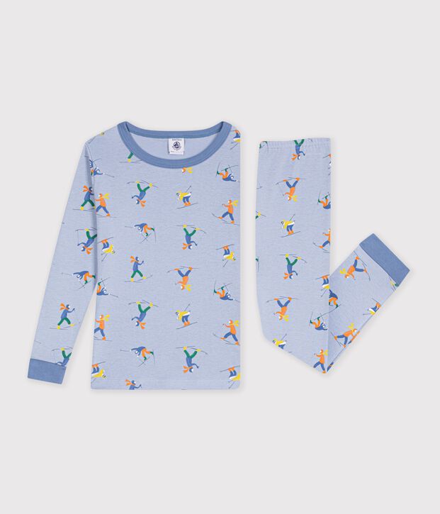 Children's snug-fitting printed cotton pyjamas blue/white/multicolor