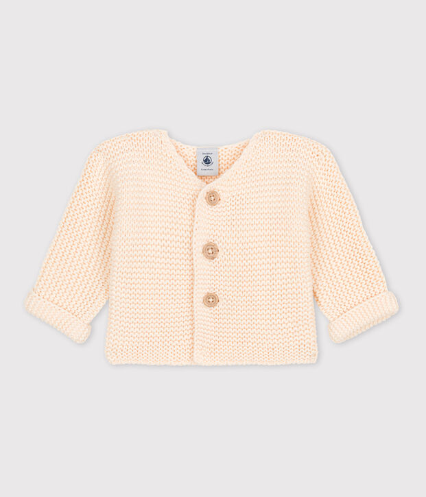 Babies' Moss Stitch Cotton Cardigan Ecru