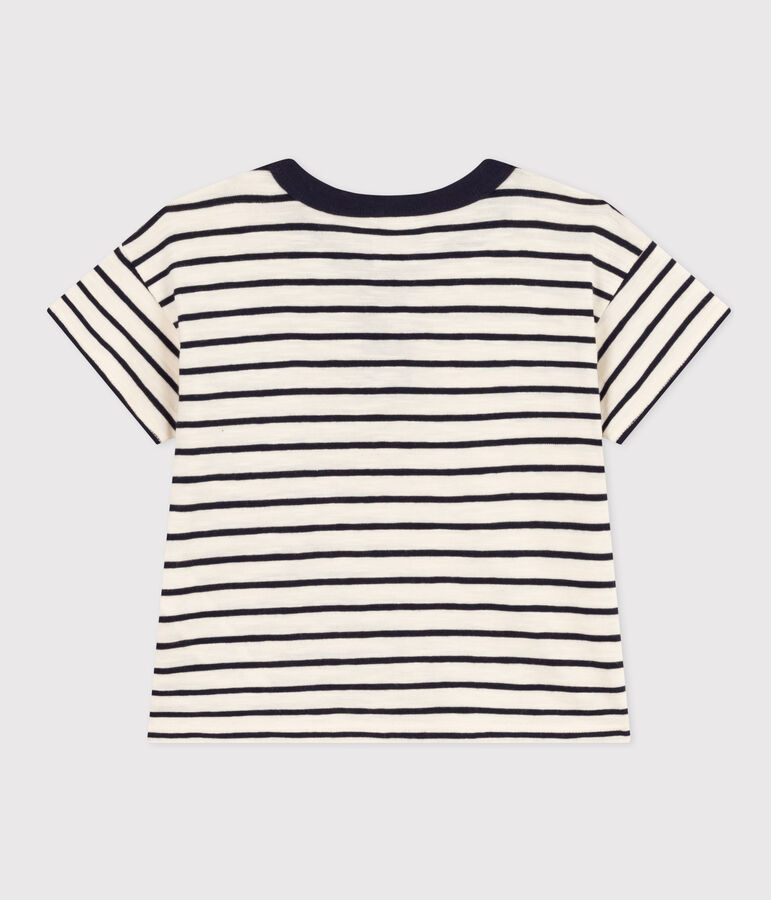 Babies' Short-Sleeved Slub Jersey T-Shirt Ecru/blue