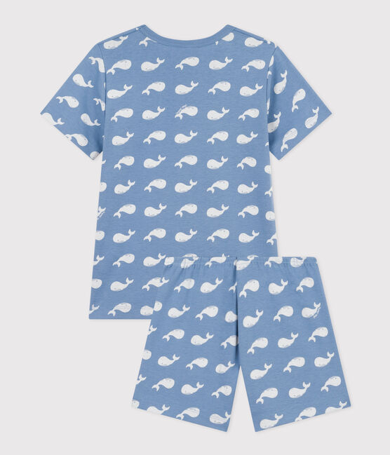 Children's Short Cotton Whale Print Pyjamas BEACH blue/MARSHMALLOW