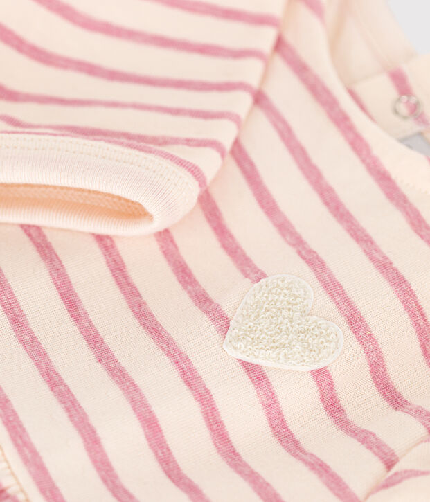 Babies' long-sleeved tube knit dress Ecru/pink