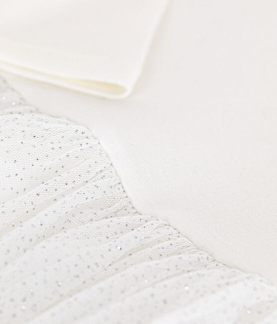 Girls' dress in rib-knit and tulle MARSHMALLOW white