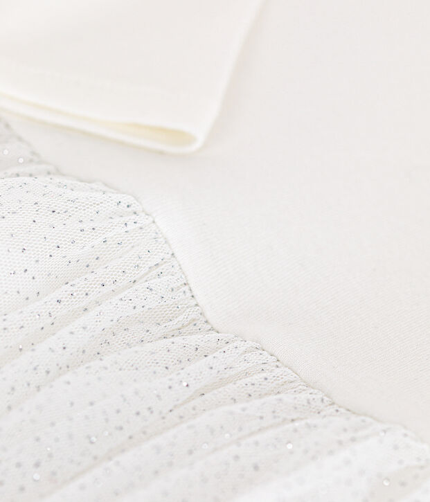 Girls' dress in rib-knit and tulle white