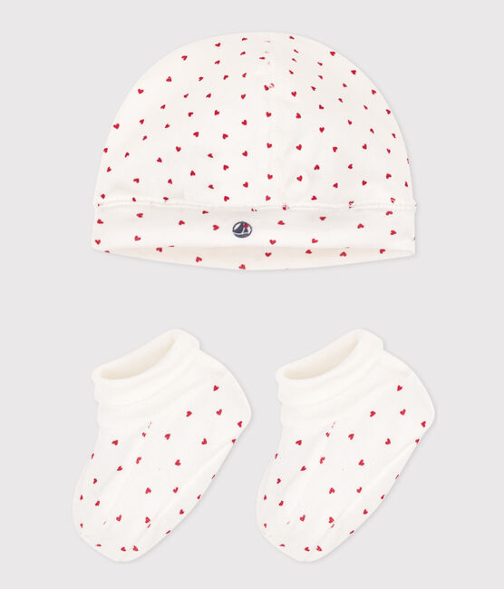 Babies' Heart Patterned Bonnet and Bootees Set variante 1