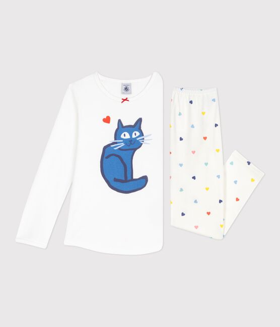 Children's cat design cotton pyjamas. MARSHMALLOW white/MULTICO white