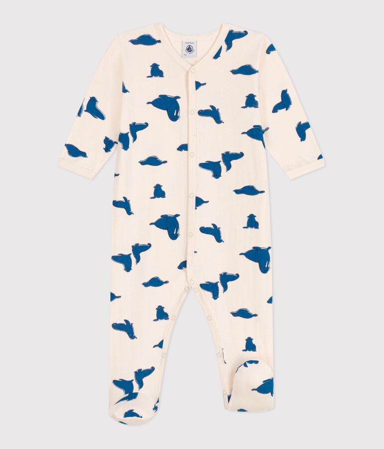 Babies' walrus pattern tube-knit pyjamas Ecru/multicolor