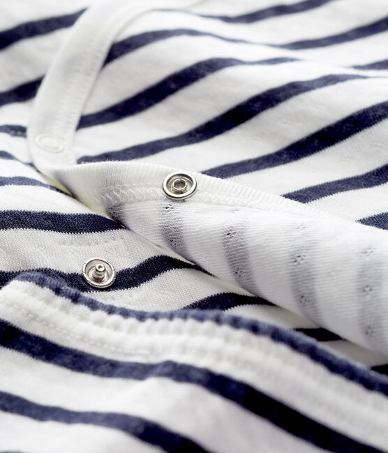 Unisex Babies' Tube-Knit Pyjamas MARSHMALLOW white/SMOKING blue