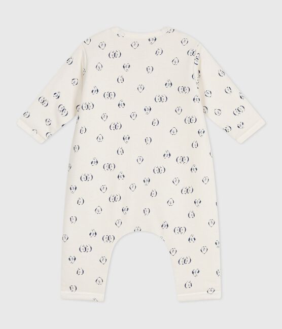 Babies' padded penguin-print cotton jumpsuit. MILK blue/SOIR