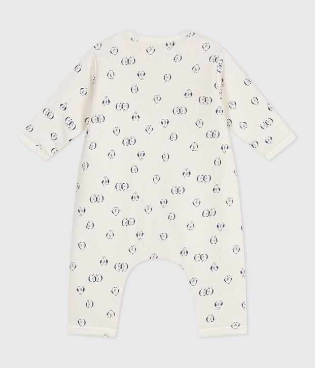 Babies' padded penguin-print cotton jumpsuit. blue/blue
