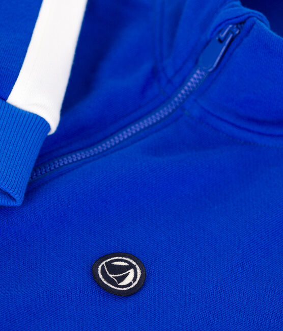 Children's zipped stand-up collar sweatshirt in plain cotton PERSE blue