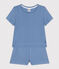 Girls' Plain Openwork Cotton Short Pyjamas BEACH blue